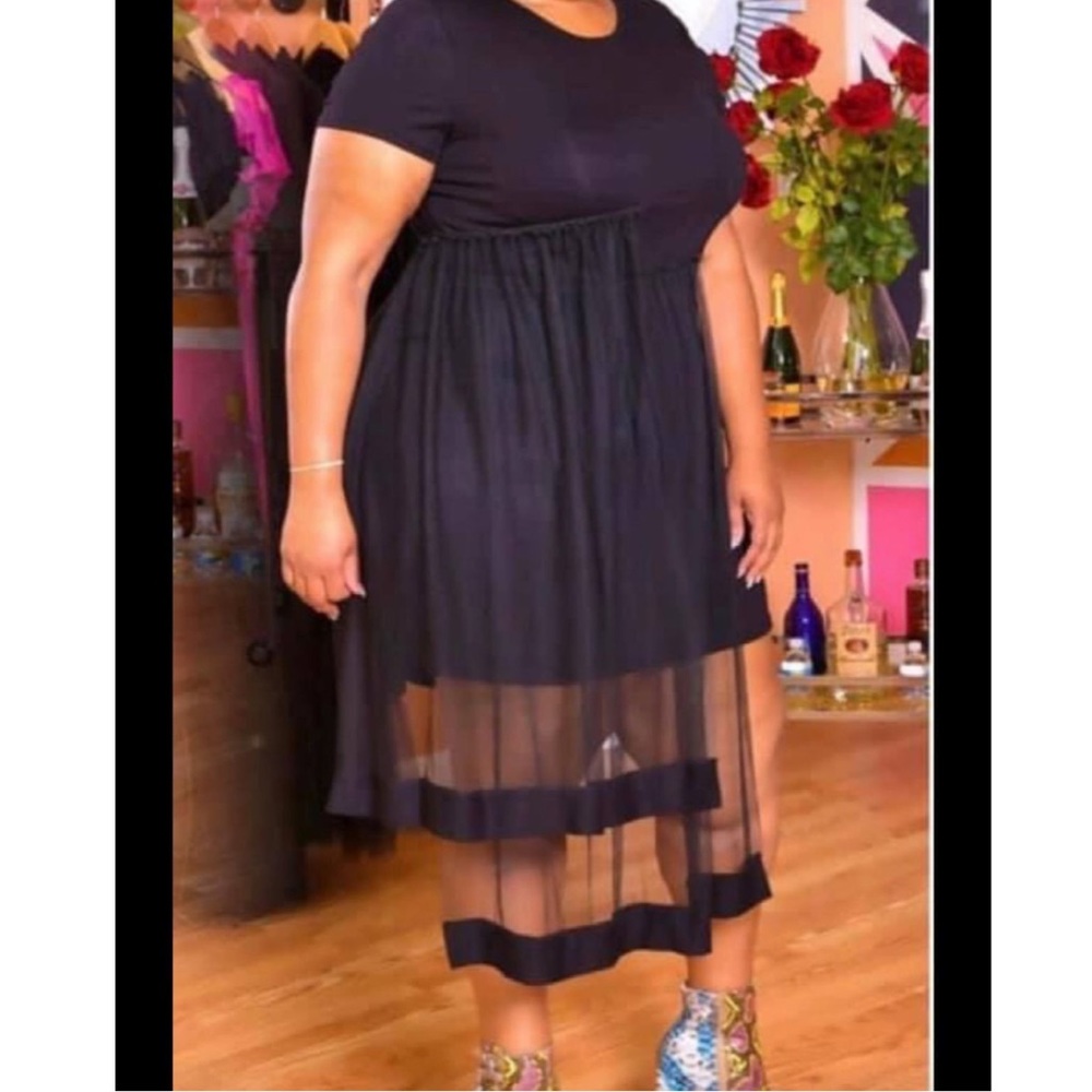 Plus-size tulle detail T-shirt dress